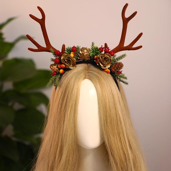 Womens Brown Reindeer Hairband - Picture 2 of 6